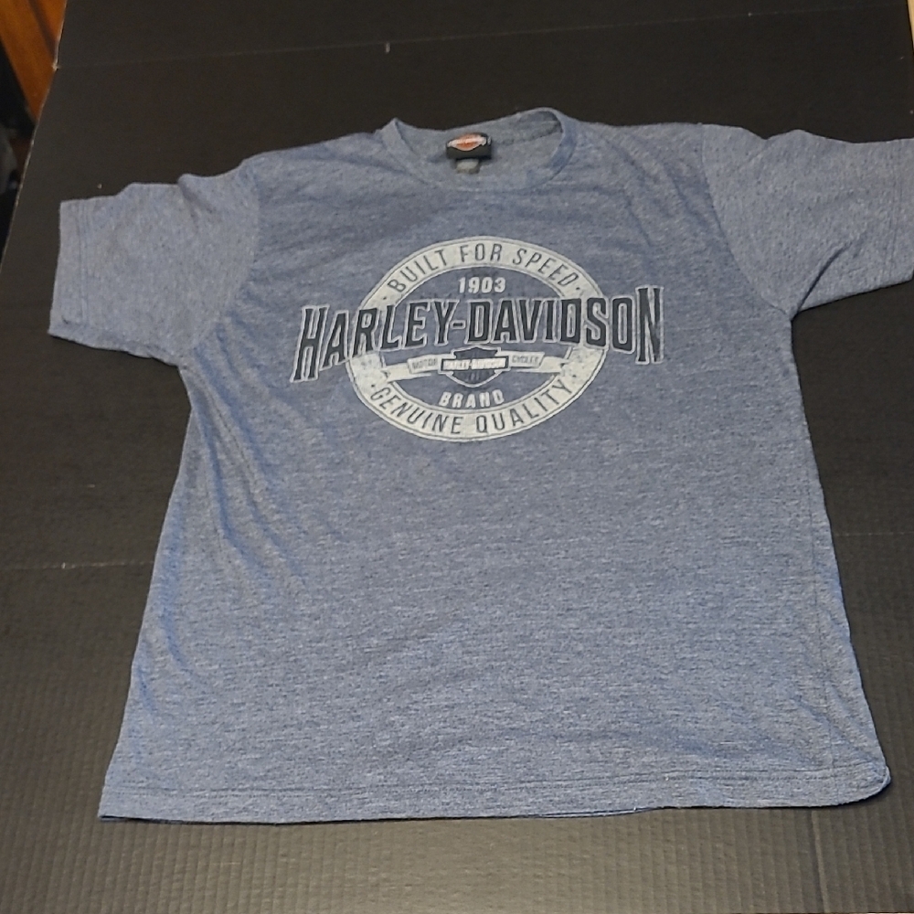 Harley-Davidson Men's Blue Tee Size L Skeleton design RED DEER